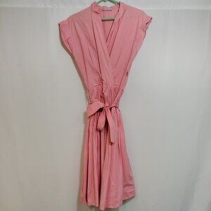 Lee Mathews Fit and Flare Dress Pink Cap Sleeve Midi Ruffled 100% Cotton
